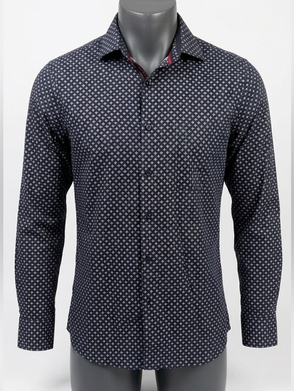 Silver Stone Collection Men L Shirt Modern Fit Long Sleeve Geometric Black White